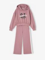 Set met sportieve sweater met capuchon + wijde joggingbroek voor meisjes oudroze