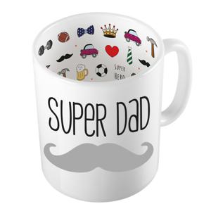 Cadeau koffie/thee mok voor papa - grijze snor - super papa - keramiek - 300 ml - Vaderdag