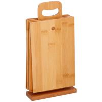 Bamboe houten broodplankjes met houder - 6x stuks - Snijplanken - 22 x 15 cm per stuk