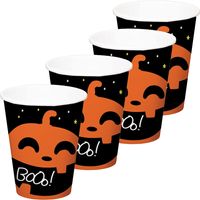 Halloween thema feest beker - 24x - pompoen BoOo! print - papier - 250 ml