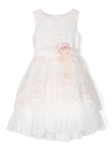 Mimilù robe longue à appliques fleurs - Blanc