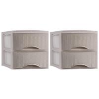 Thuis kantoor organizer ladeblok - 2x - 2 lades - 26 x 34,5 x 25 cm - kunststof - beige