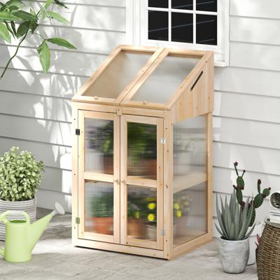 2 Verdiepingen Vroege Bed van Hout & PC Weerbestendige Kas met 2 Deuren voor Tuin Balkon 69 x 58 x 121 cm Natuur