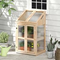 2 Verdiepingen Vroege Bed van Hout & PC Weerbestendige Kas met 2 Deuren voor Tuin Balkon 69 x 58 x 121 cm Natuur