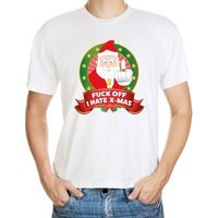 Foute Kerst t-shirt wit Fuck off I hate x-mas heren - thumbnail