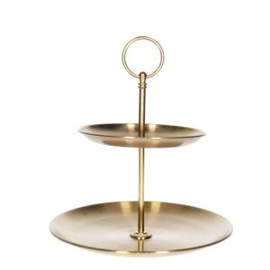 Etagere - goud - 2-laags - metaal - D14 x 20 cm - serveerplateau - dessertstandaard