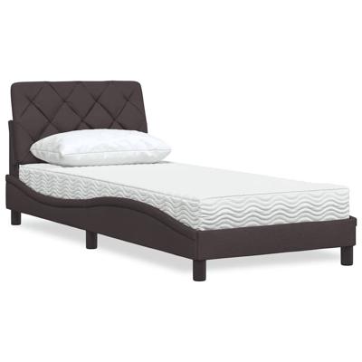 Bed met matras stof donkerbruin 90x200 cm