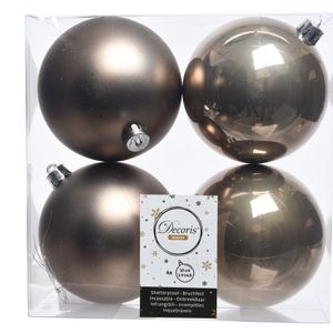 4x Kunststof kerstballen glanzend/mat Kasjmier bruin 10 cm kerstboom versiering/decoratie   -