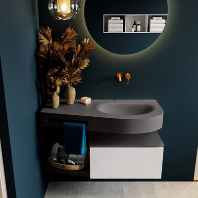 MONDIAZ RIVA 100cm badmeubel onderkast / planchet kleur Talc met 1 lade. Wastafel DULCET rechts 0 kraangaten kleur Dark_Grey. MONDIAZ RIVA 100cm badmeubel onderkast / planchet kleur Talc met 1 lade. Wastafel DULCET rechts 0 kraangaten kleur Dark_Grey.