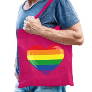 Regenboog hart gaypride tas roze katoen   -