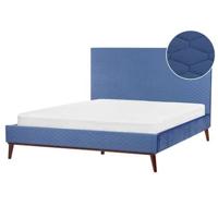 Beliani - BAYONNE - Tweepersoonsbed - Blauw - 180 x 200 cm - Fluweel