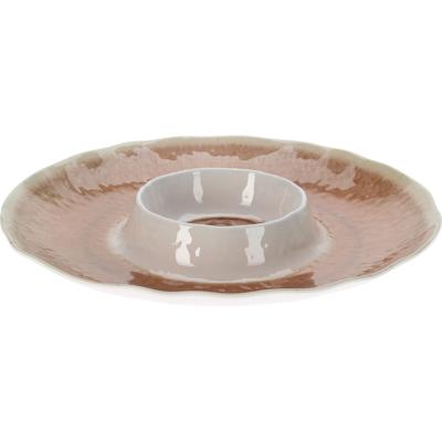 Excellent Houseware Hapjes / Tapas serveerschaal - beige - D35 cm - dienblad - melamine