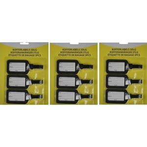 Kofferlabel - 9x stuks - bagagelabel - zwart