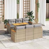 7-delige Loungeset met kussens poly rattan acacia beige