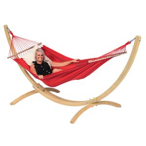 Hangmatset 1 Persoons Wood & Relax Red - Colombiaanse, Spreidstang - Rood - 120 kg - Tropilex