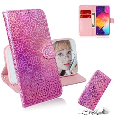 Voor Galaxy A50 effen kleur kleurrijke magnetische Buckle horizontale Flip PU lederen draagtas met houder & kaartsleuven & portemonnee & Lanyard (roze