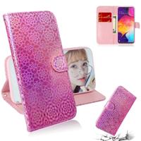 Voor Galaxy A50 effen kleur kleurrijke magnetische Buckle horizontale Flip PU lederen draagtas met houder & kaartsleuven & portemonnee & Lanyard (roze