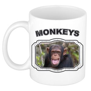 Dieren chimpansee beker - monkeys/ apen mok wit 300 ml