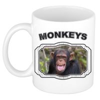 Dieren chimpansee beker - monkeys/ apen mok wit 300 ml - thumbnail