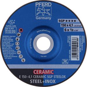 PFERD 62100150 E 150-4,1 CERAMIC SGP STEELOX Afbraamschijf gebogen Diameter 150 mm Boordiameter 22.23 mm RVS, Staal 10 stuk(s)