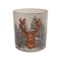 Theelichthouder Embroidery hert bruin 8 cm | 24 stuks