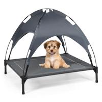 Hondenbed met Luifel Hondenligstoel Tuin Huisdier Ligplaats Buiten Kattenligstoel Slaapplaats Huisdierenbed 90 x 81 x 86 cm Grijs