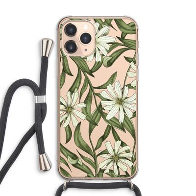 Wit bloemenpatroon: iPhone 11 Pro Max Transparant Hoesje met koord