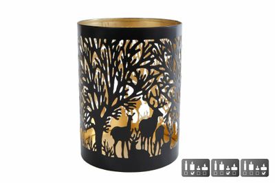 Theelicht forest L zwart/goud metaal 10x10x13cm