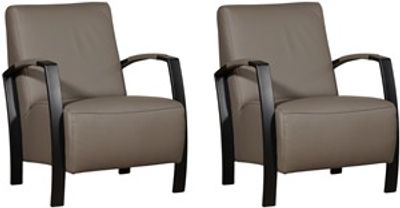 Set van 2 Grijze leren industriële stalen fauteuils Glory - Toledo Leer Smog (grijs leer)