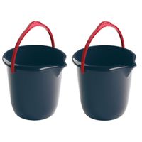 2x Donkerblauwe schoonmaakemmers/huishoudemmers 10 liter 28 cm - thumbnail