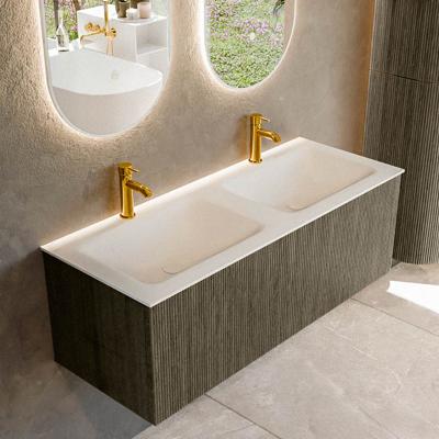 Badmeubel Mondiaz Kurve | 120 cm cm | Meubelkleur Shadow | Wastafelkleur Talc | Solid surface | Wasbak beiden zijden spoelbak | 2 kraangaten