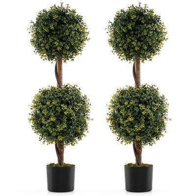 Set Van 2 Kunstmatige Dubbele Buxus Bollen 90 cm Lange Valse Buxus