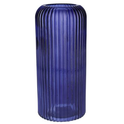 Bloemenvaas - donkerblauw - transparant glas - D9 x H20 cm