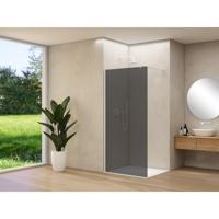 Van Rijn Products ST01 vaste wand - 98x200cm - grijs rookglas - - dikte 8mm - stabilisatiestang - muurprofiel - Wit ST01500100GRWTM