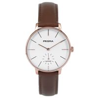 Prisma P.1441 Horloge staal/leder rosekleurig-bruin 32 mm