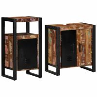 Badkamermeubelset met plank 2 pcs Bruin massief gerecycled hout