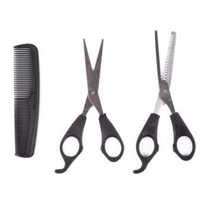 Benson Care Kappersset - zwart - 3x stuks - uitdun/knipschaar - haarkam - ergonomische vingergaten
