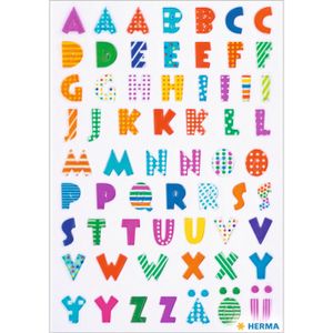 Stickervelletjes met 62x stuks plak letters A-Z gekleurde letters   -