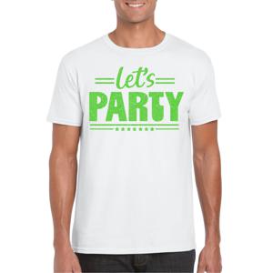 Verkleed T-shirt voor heren - lets party - wit - glitter groen - carnaval/themafeest