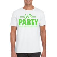 Verkleed T-shirt voor heren - lets party - wit - glitter groen - carnaval/themafeest - thumbnail