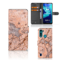 Motorola G8 Power Lite Bookcase Marmer Oranje