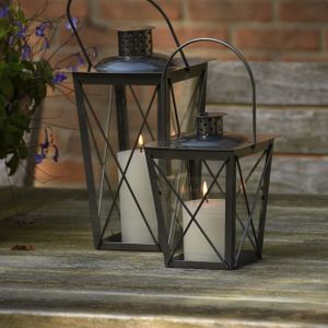 Zilveren tuin lantaarn/windlicht van ijzer 12 x 12 x 20 cm - Lantaarns