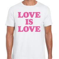 Gay Pride T-shirt heren - love is love - wit - glitter roze - LHBTI