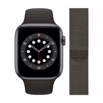 Apple Watch Series 6 44mm Space Gray Aluminium Zwarte Sportband + Milanees Grafiet Apple Watch Series 6 44mm Space Gray Aluminium Zwarte Sportband + Milanees Grafiet