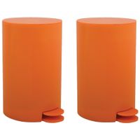 Prullenbak/pedaalemmer - 2x - kunststof - oranje - 3 liter - 15 x 27 cm - Badkamer/toilet