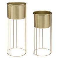 Plantenpotten 2x op metalen standaard goud - D18 x H41/D21 en H58 cm