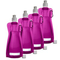 Waterfles/drinkfles opvouwbaar - 4x - fuchsia roze - kunststof - 420 ml - schroefdop - karabijnhaak