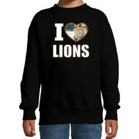 I love lions sweater / trui met dieren foto van een leeuw zwart voor kinderen