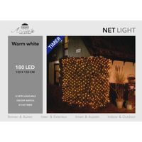 Kerstverlichting lichtnet met timer 180 lampjes warm wit 150 cm - thumbnail