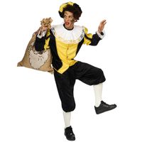 Piet verkleed kostuum 4-delig - zwart/geel - polyester - pietenpak voor volwassenen